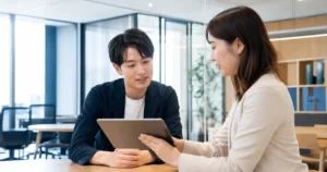 転職エージェントとの面談を行う20代の若手社会人のイメージ画像