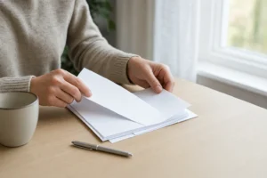 退職後の書類を確認する人の手元