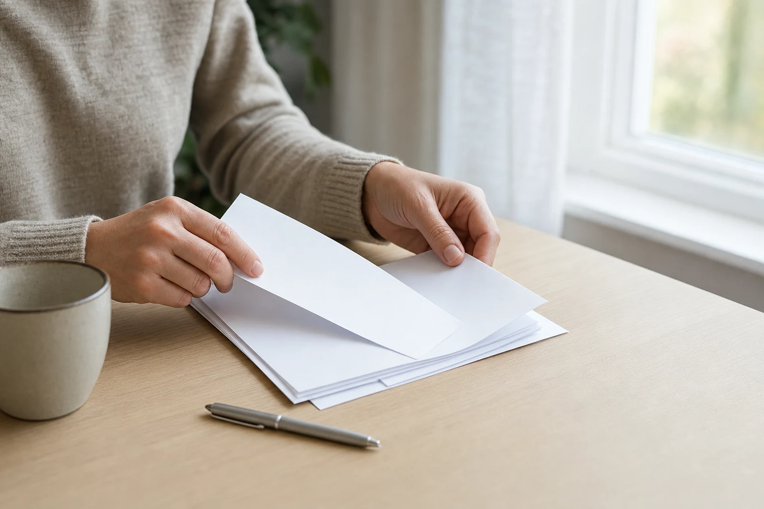 退職後の書類を確認する人の手元